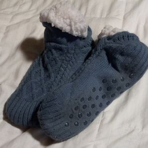 Cozy Blue Knit Slipper Socks
